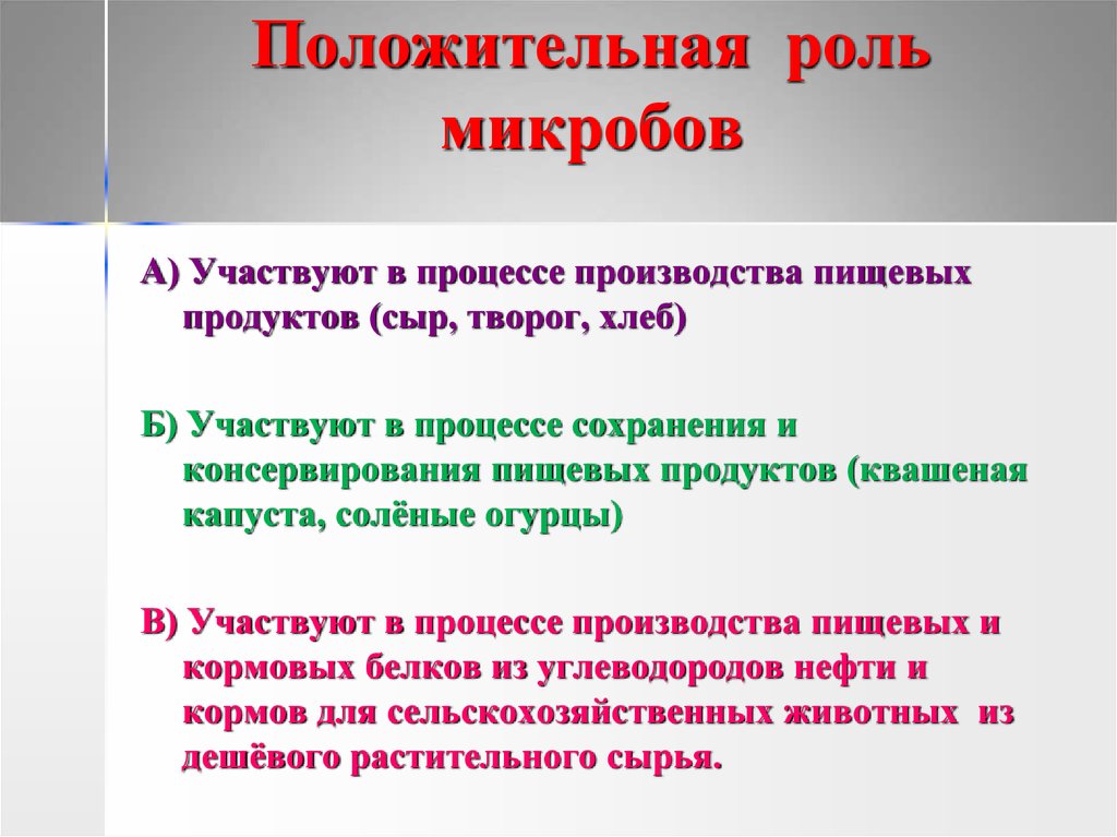 Положительные и отрицательные стороны использования микроорганизмов презентация