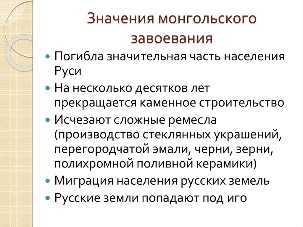 Схема последствия монгольского завоевания