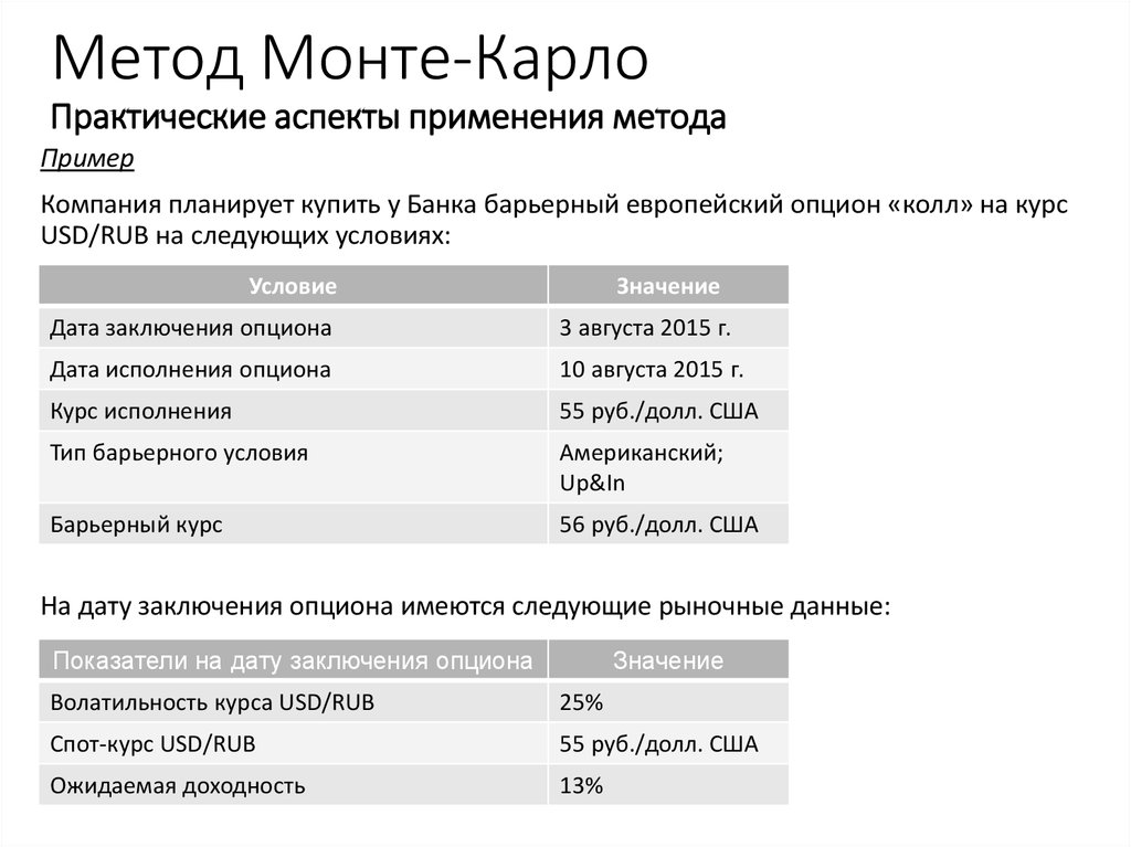 Метод Монте-Карло Практические аспекты применения метода