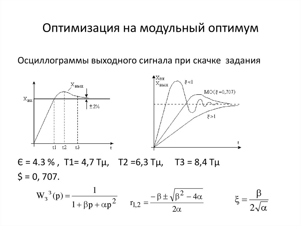 Контур скорости. ЛАЧХ системы, настроенной на модульный Оптимум. Переходный процесс на модульный Оптимум. Передаточная функция контура на модульный Оптимум. Модульный и симметричный Оптимумы при синтезе систем регулирования.