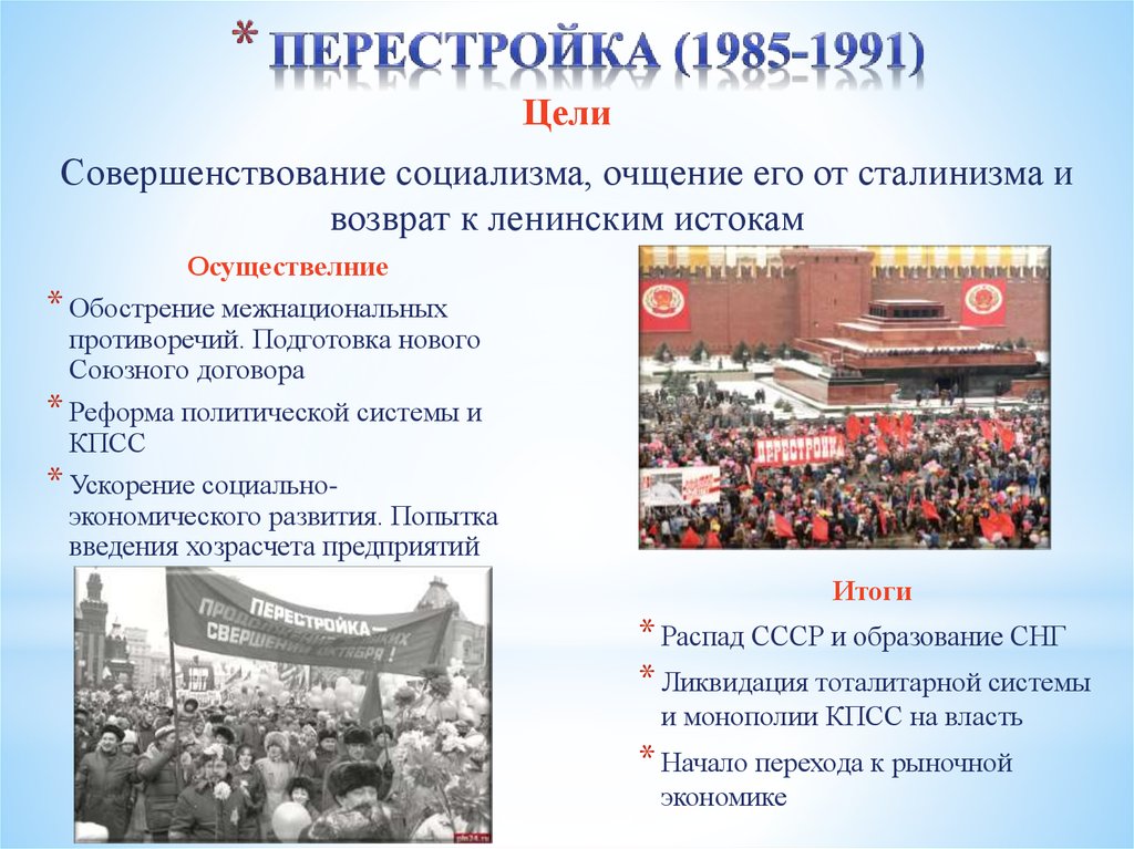 Перестройка 1985 1991. Перестройка 1985 цели. Цели перестройки в СССР 1985-1991. 