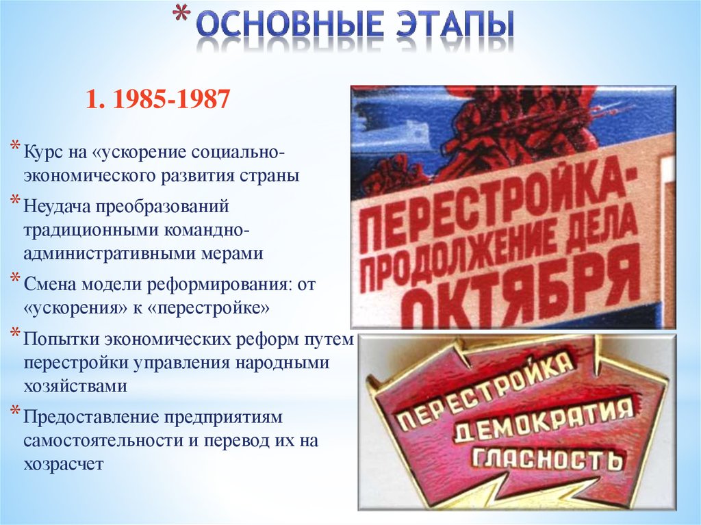 Социально экономическое развитие ссср 1985. Этапы перестройки 1985-1987. Ускорение социально-экономического развития. 1985 Курс на ускорение социально экономического развития страны. Этапы социально экономических преобразований.