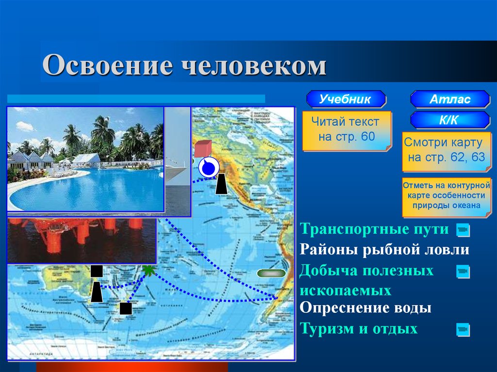 Освоение природы. Освоение человеком индийского океана. Транспортные пути Тихого океана. Транспортная функция Тихого океана. Опреснение морской воды в тихом океане.