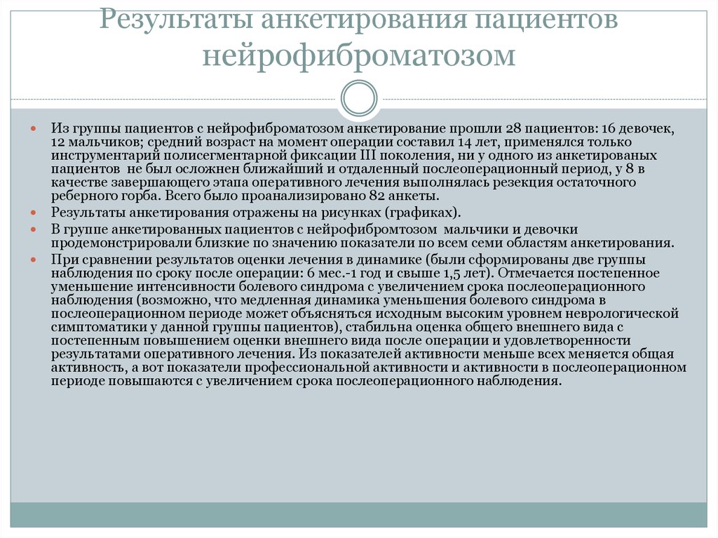 Результаты анкетирования пациентов нейрофиброматозом