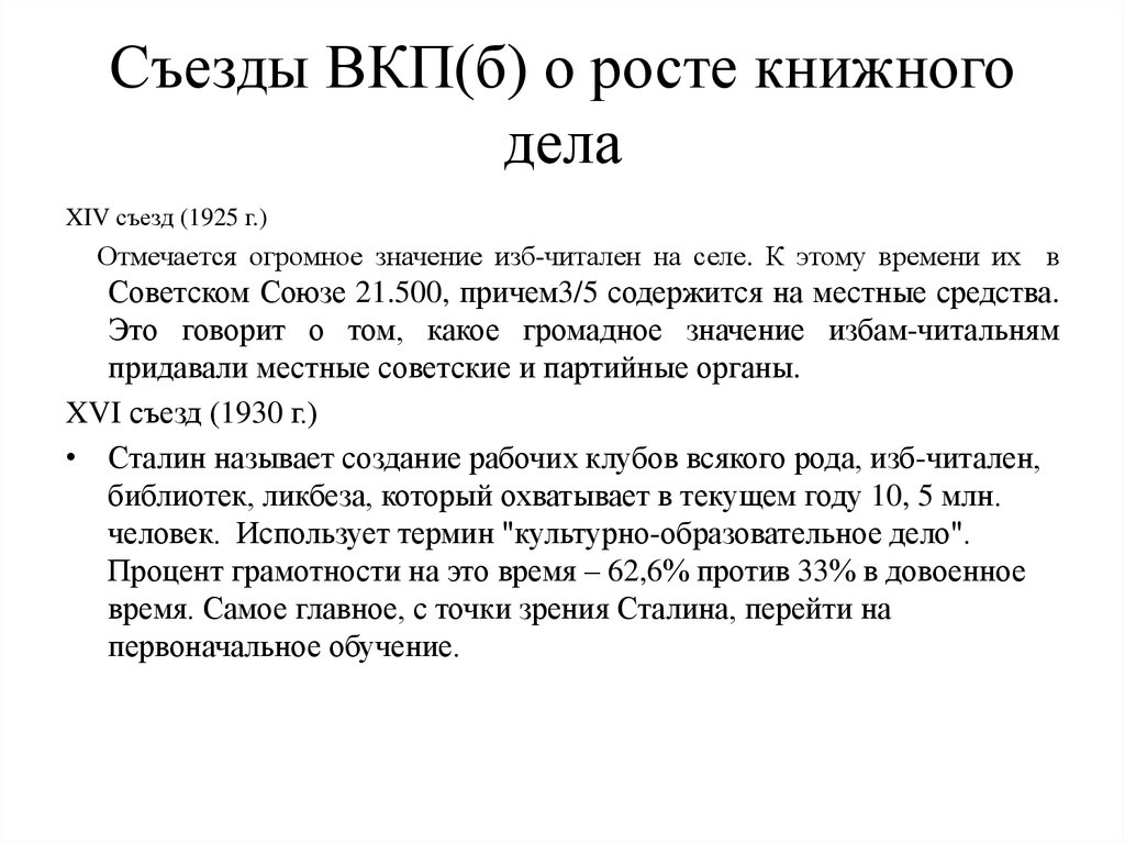 Съезды ВКП(б) о росте книжного дела
