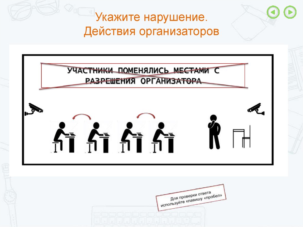 Действия нарушающие. Квалификация действий организатора. Задание участников поменяться местами так.