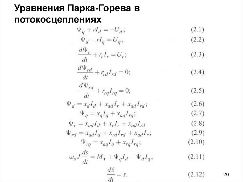 Уравнения Парка-Горева в потокосцеплениях