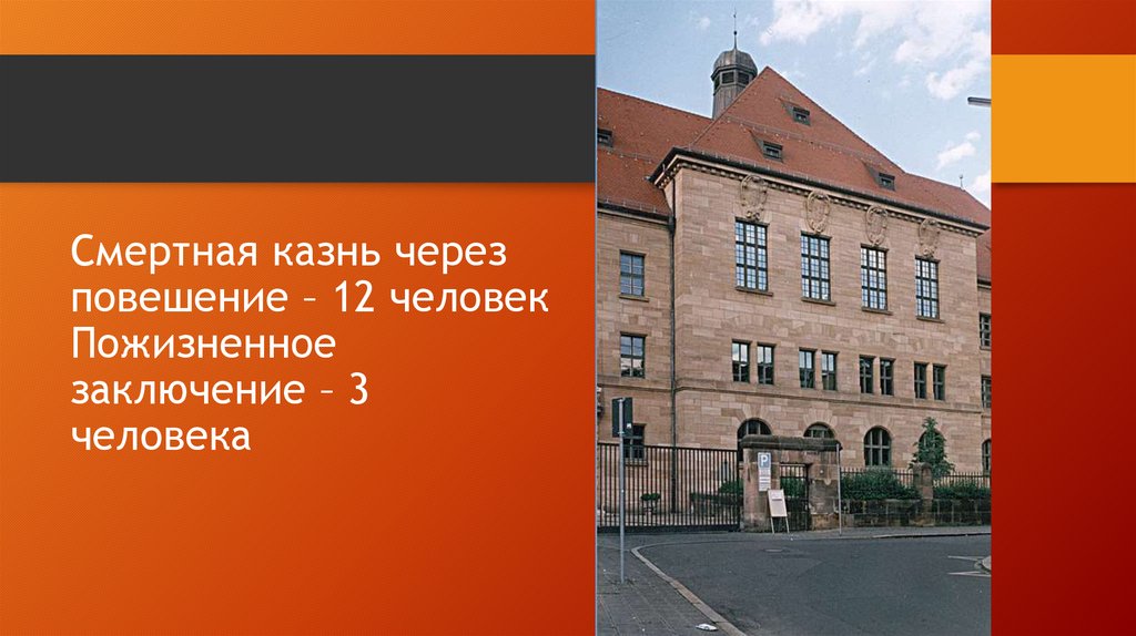 Смертная казнь через повешение – 12 человек Пожизненное заключение – 3 человека