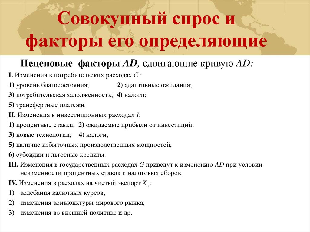 Факторы определяющие спрос и предложения. Совокупный спрос и его факторы. Факторы совокупного спроса. Совокупный спрос и факторы его определяющие. Факторы, определяющие сововокупный спрос.