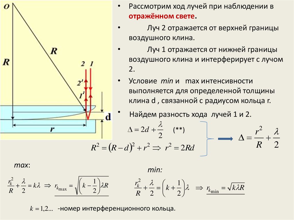 Проходящий свет это. Ход лучей в отраженном свете. Оптическая разность хода лучей в отраженном свете. Разность хода в отраженном свете. Геометрическая разность хода двух интерферирующих лучей.