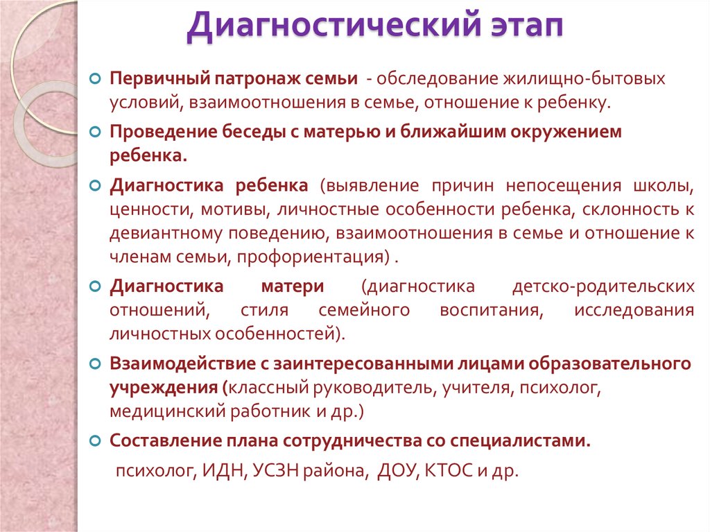 Диагностика семей. Диагностический этап. Этапы диагностики ребенка. Этапы диагностического обследования. Стадии социального патронажа.