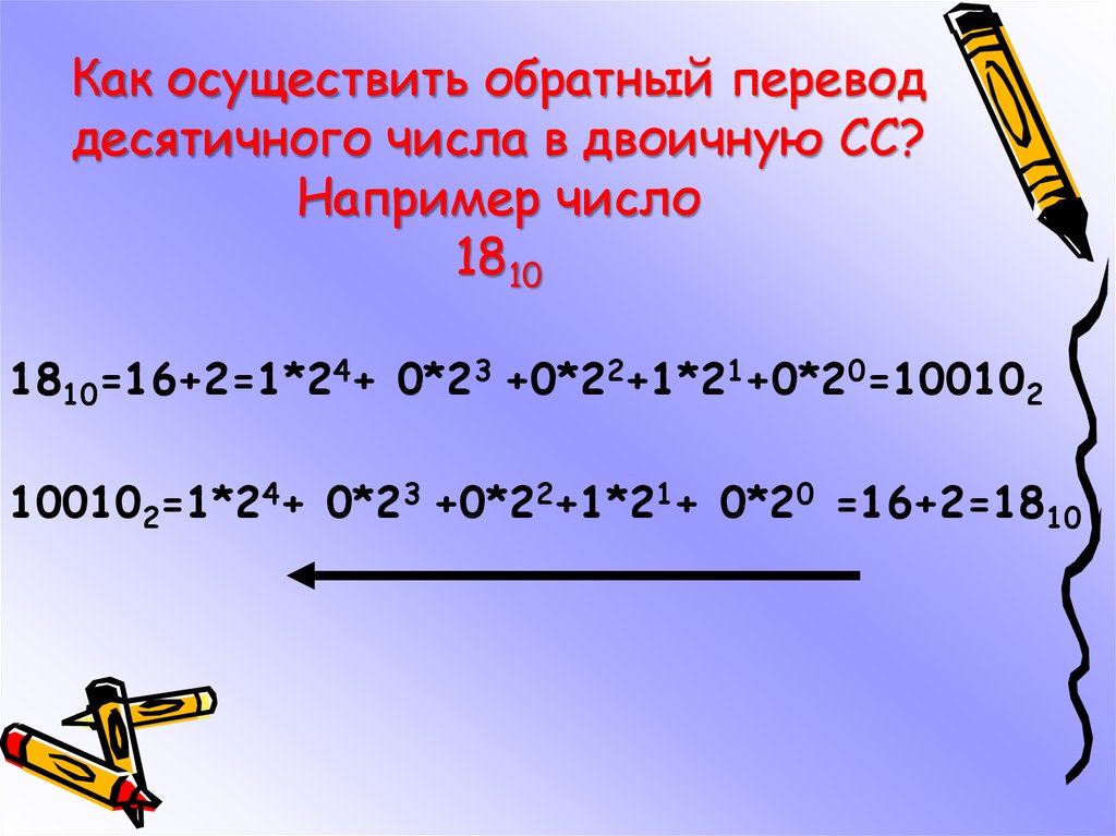 2 1 3 перевести в десятичную. Обратный перевод. Обратный в десятичных числах. 100102 В десятичной системе:. Как перевести в числа XVIII.