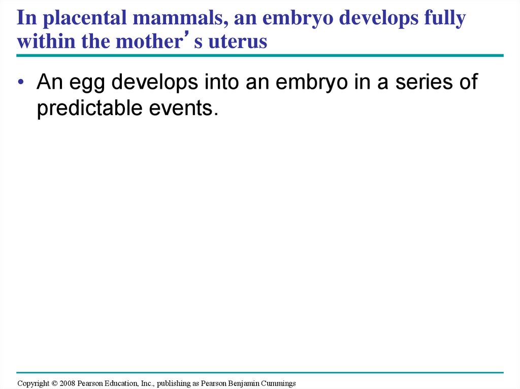 In placental mammals, an embryo develops fully within the mother’s uterus