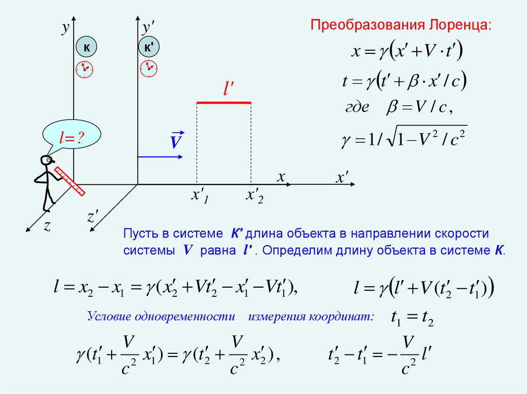 Лоренцево сокращение. Преобразования Лоренца для скоростей. Преобразование координат Лоренца. Относительность одновременности и преобразования Лоренца. Преобразования Лоренца для времени.