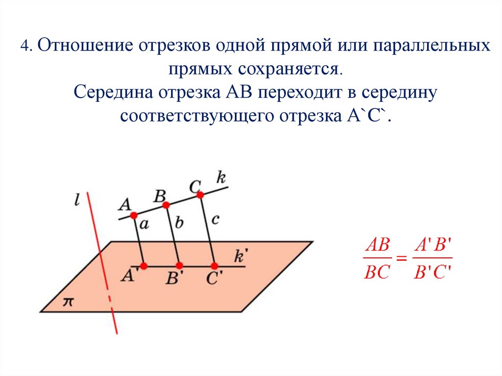 Отношение отрезков прямой. Отношения отрезков одной прямой. Параллельная проекция в пространстве. Параллельная проекция отрезка. Отношение отрезков в пространстве.