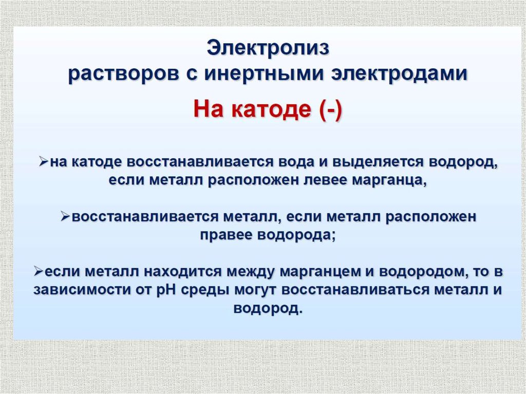 Продукты электролиза на инертных электродах