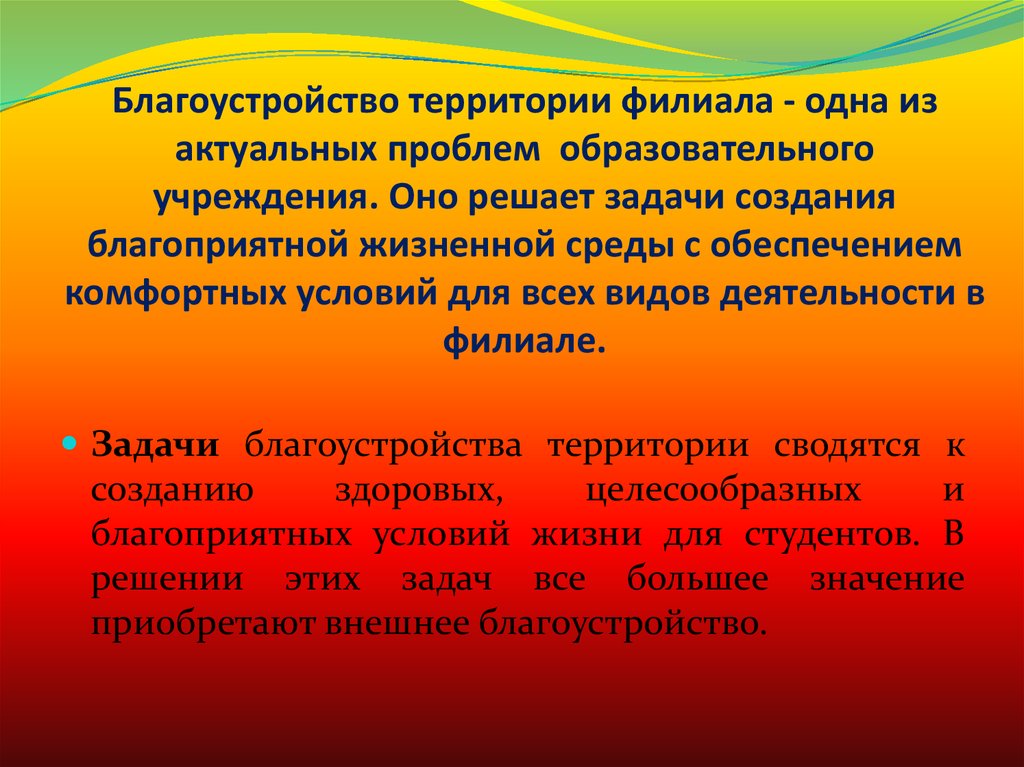 Проблемы образовательного учреждения. Задачи благоустройства территории.