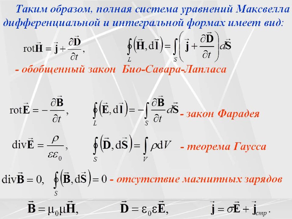 Интегральные уравнения максвелла. Система уравнений Максвелла в интегральной форме. Система уравнений Максвелла в интегральной и дифференциальной форме. Уравнение Максвелла для электромагнитного поля. 32. Уравнения Максвелла для электромагнитного поля..