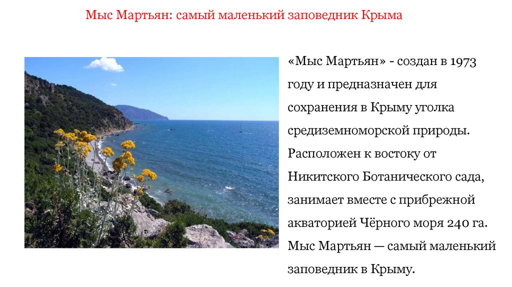 Название заповедника в крыму. Мыс Мартьян заповедник описание. Заповедник мыс Мартьян в Крыму сообщение. Мыс Мартьян (заповедник) проект. Мыс Мартьян в Крыму заповедник презентация.