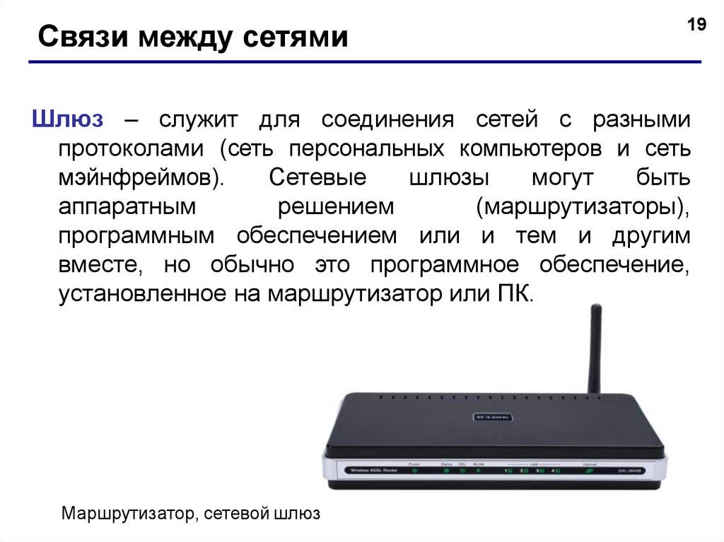 Между сетями. Связи между сетями. Шлюз служит для:. Программный маршрутизатор. Служит для соединения сетей с разными протоколами.