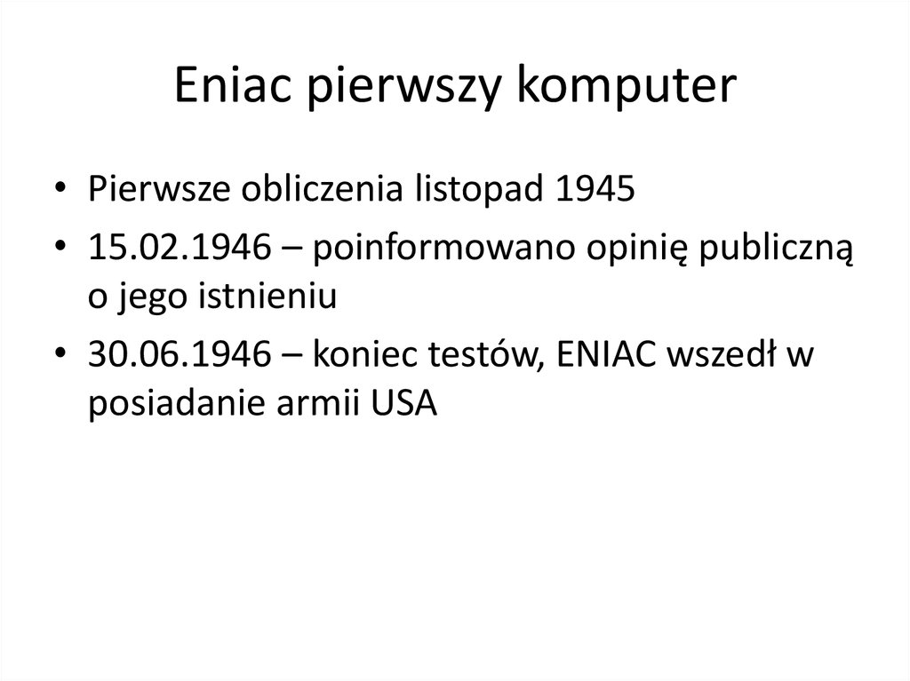 Eniac pierwszy komputer