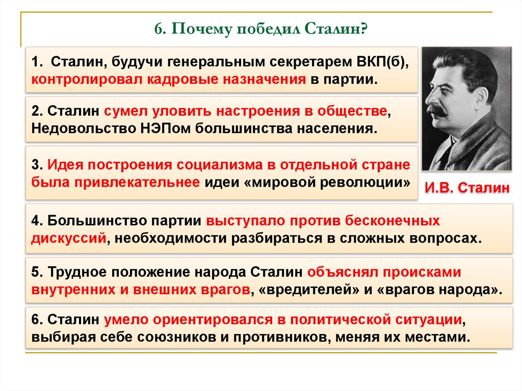 6. Почему победил Сталин?