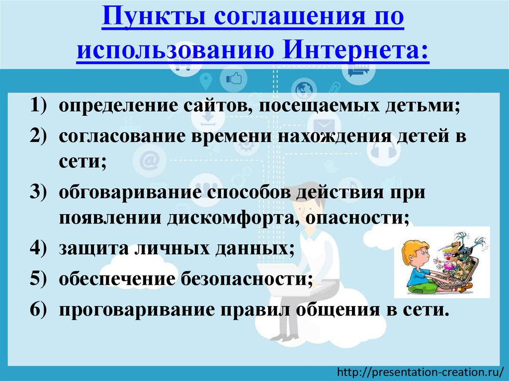 Пункты соглашения по использованию Интернета: