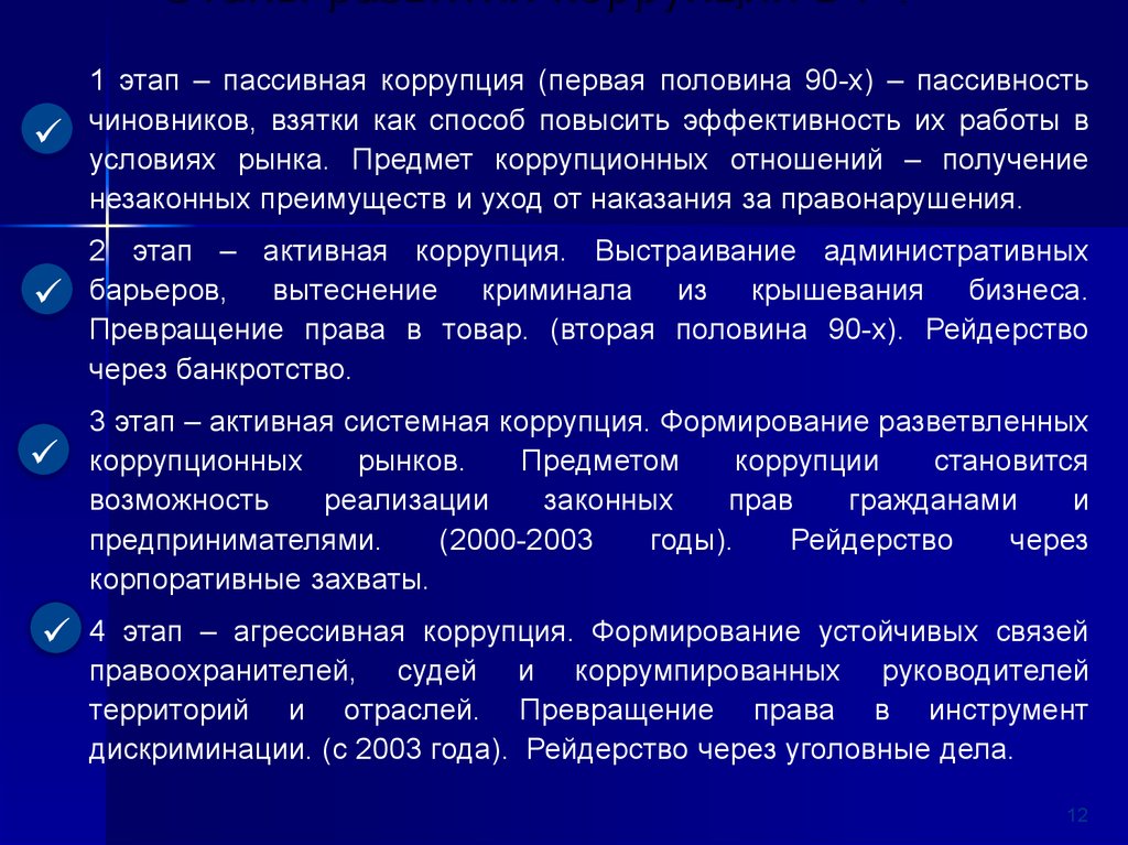 Понятие коррупции в соответствии с законом. Этапы возникновения коррупции. Этапы развития коррупции в России. Этапы борьбы с коррупцией в России. Исторические этапы противодействия коррупции.