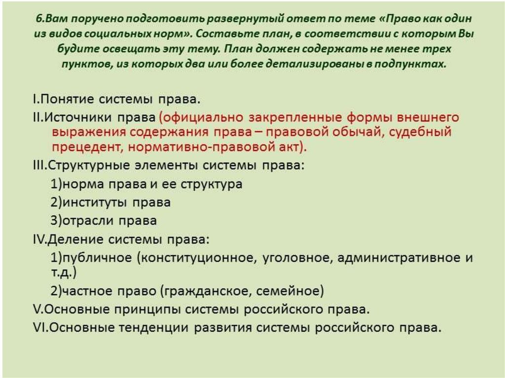 План по системе российского права