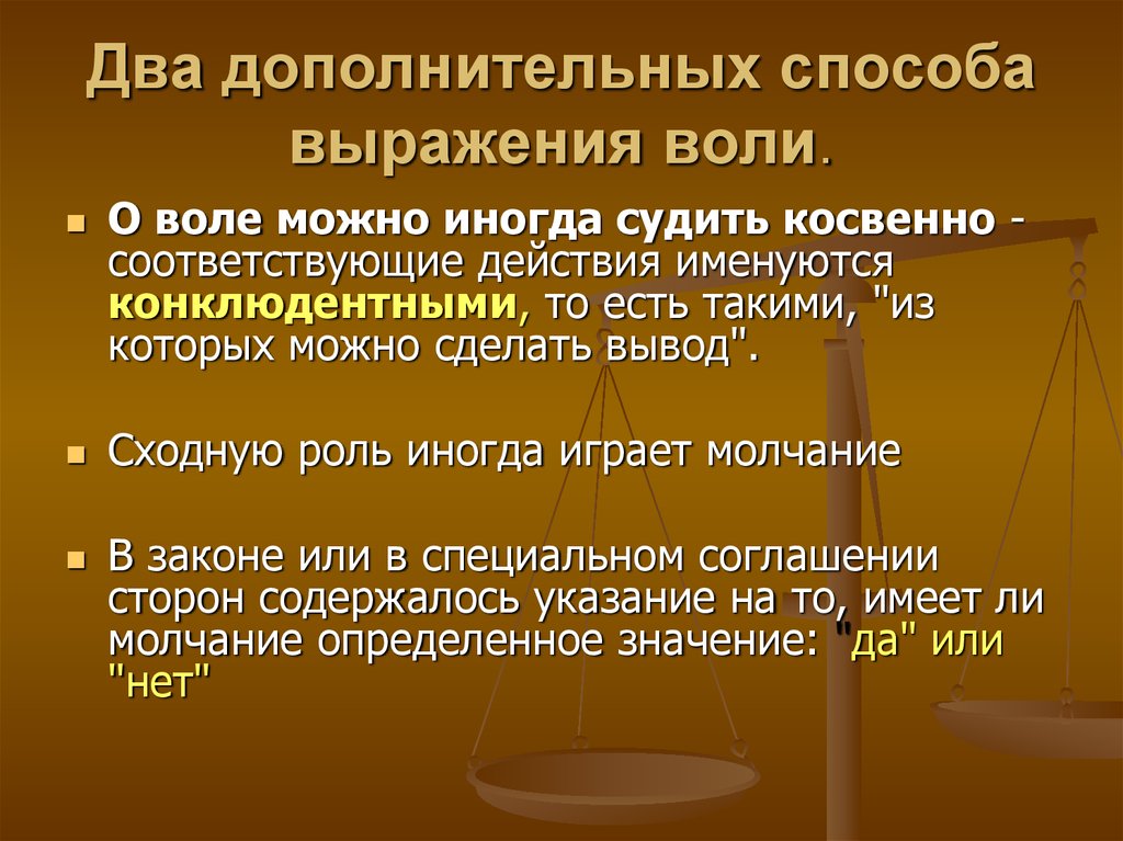 Конклюдентное право. Способы выражения воли. Конклюдентная форма выражения. Конклюдентная форма выражения права.