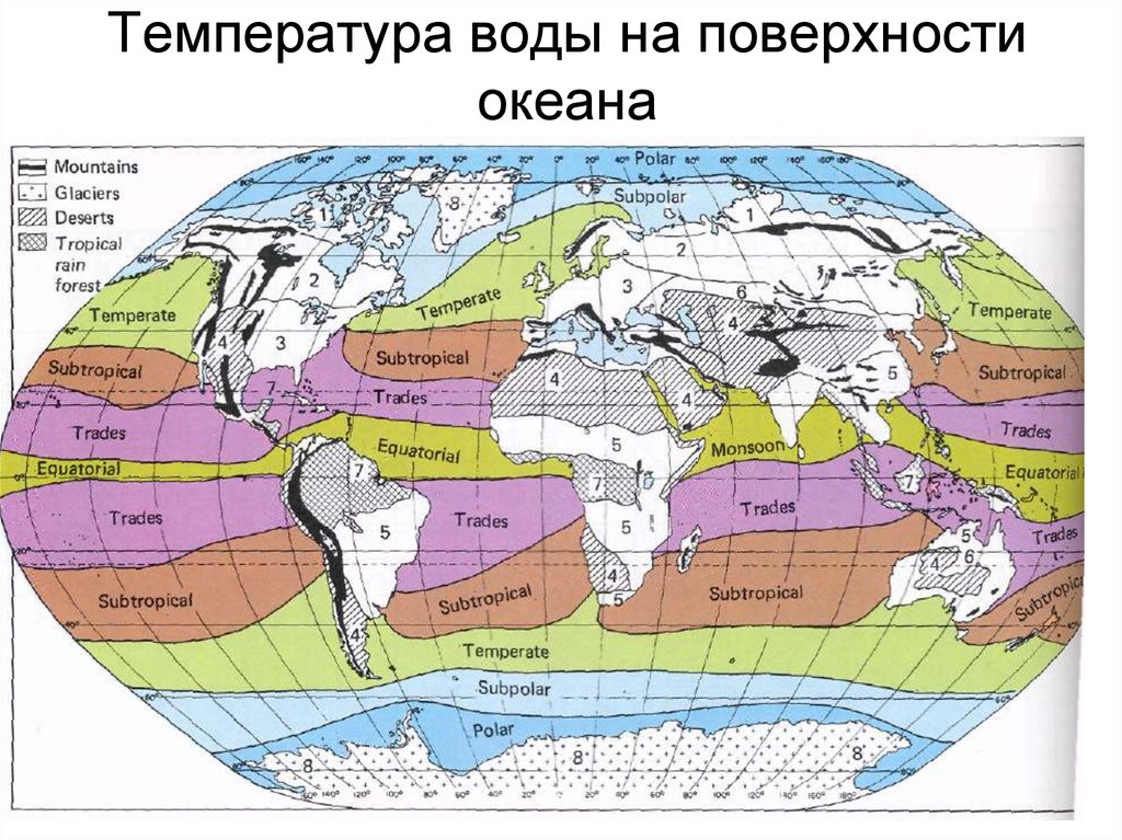 Масса воды в океане. Карта температуры поверхности вод мирового океана. Среднегодовая температура поверхностных вод мирового океана. Температурная карта океанов. Температурная карта мирового океана.