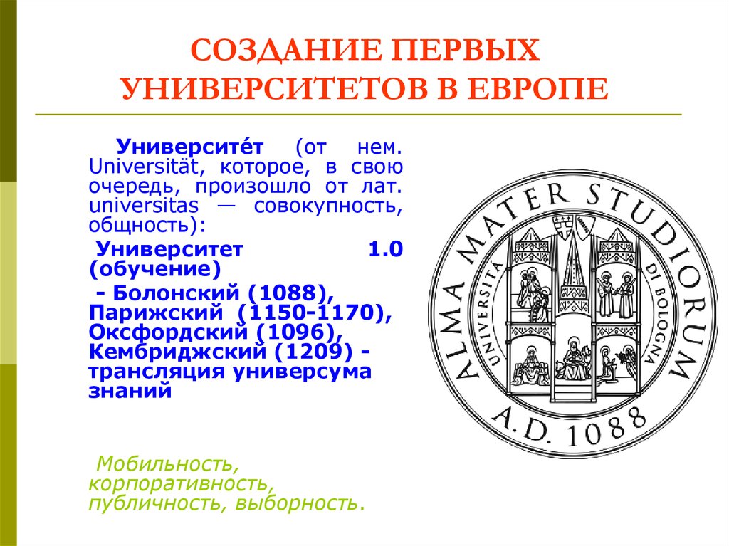 Первые европейские университеты презентация