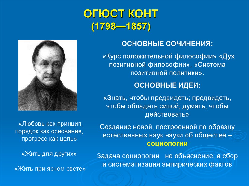 Позитивная философия конта. Огюст конт (1798-1857). Огюст конт основные идеи. Огюст конт основные идеи в философии. Огюст конт (1798—1857) основные идеи.