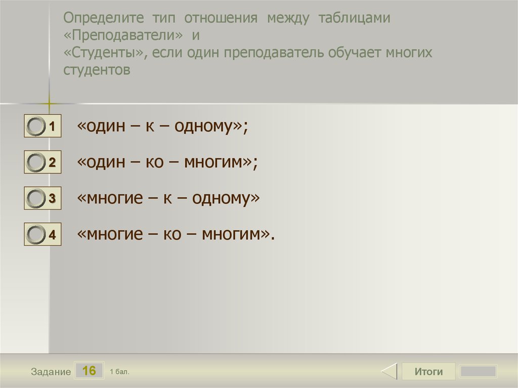 Если тип связи 1 1. Определите Тип связи между таблицами преподаватели и студенты. Определите Тип отношения между таблицами. Связь одн к многим ПСТУДЕНТ. Определите Тип связи студенты и оценки.