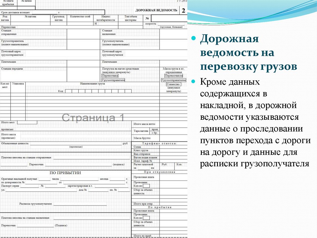 Дорожная ведомость образец заполнения