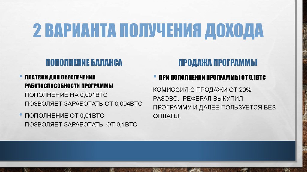 2 варианта получения дохода