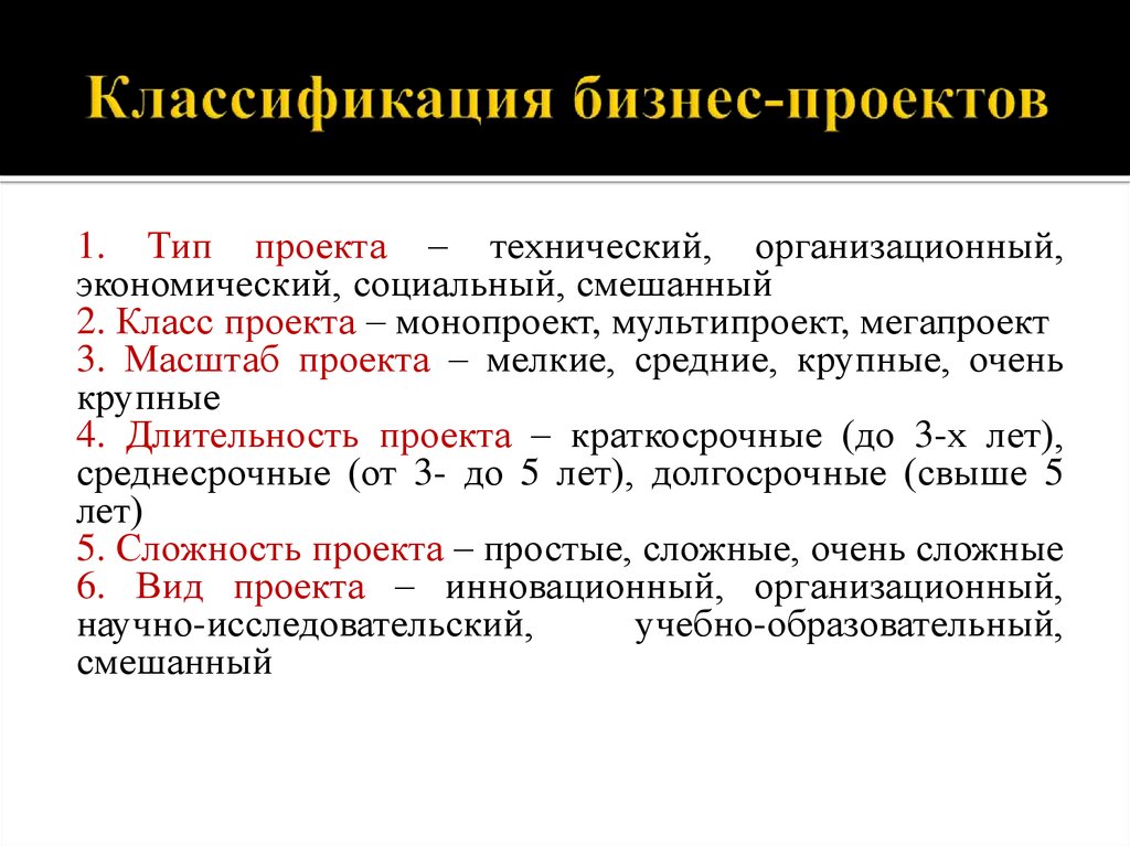 Инновационные бизнес проекты классифицируются как