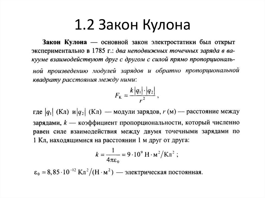 Закон кулона формулировка формула рисунок границы применимости