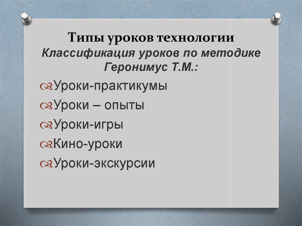 Виды уроков технологии