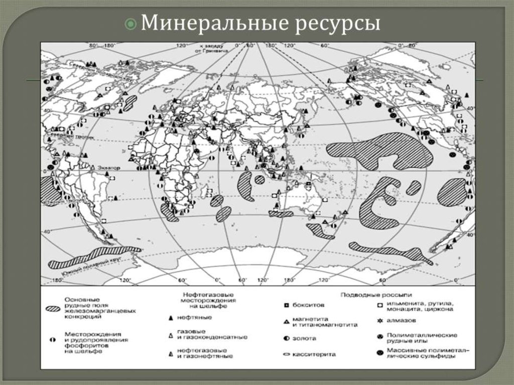 Контурная карта минеральные ресурсы мира