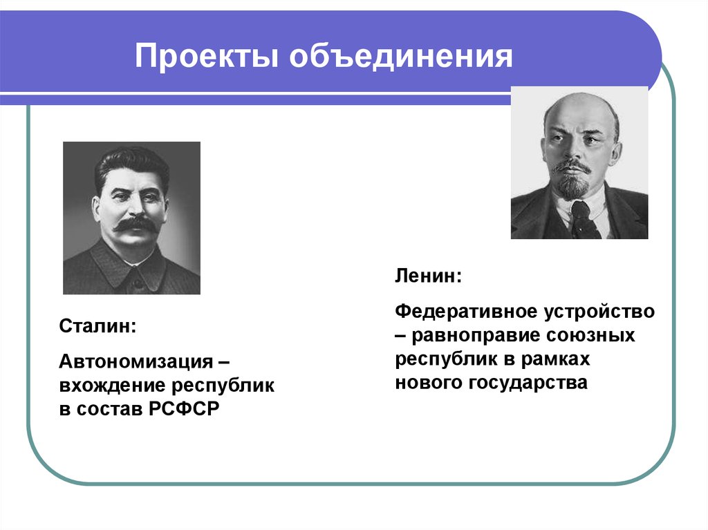 Какие существовали два проекта создания ссср чей проект был положен в основу образования ссср