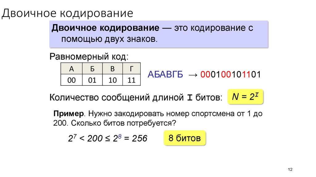 Двоичное кодирование слов. Двоичный код последовательность 0 и 1. Двоичная методика кодирования. Равномерные и неравномерные коды Информатика. Формула двоичного кода.