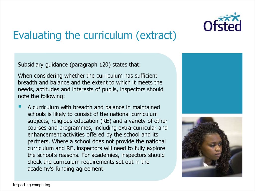 Evaluating the curriculum (extract)