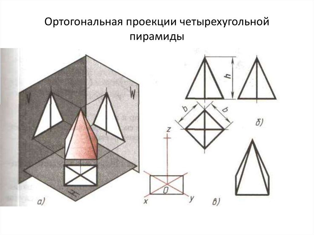 Архитектор сделал чертеж общего вида зенитного фонаря в форме четырехугольной пирамиды