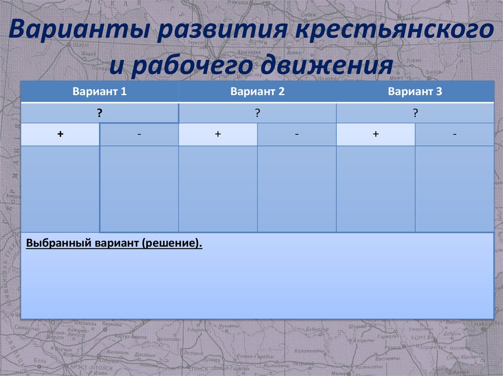 Варианты развития крестьянского и рабочего движения