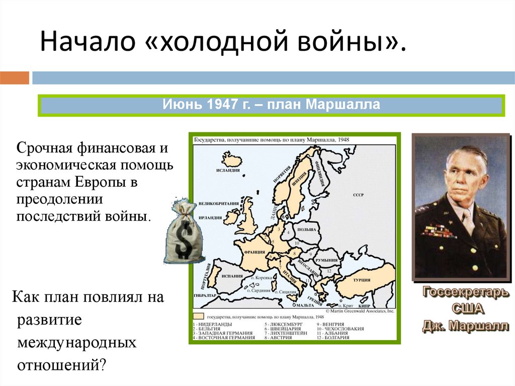 Какое положение из названных характеризует план маршалла предоставление