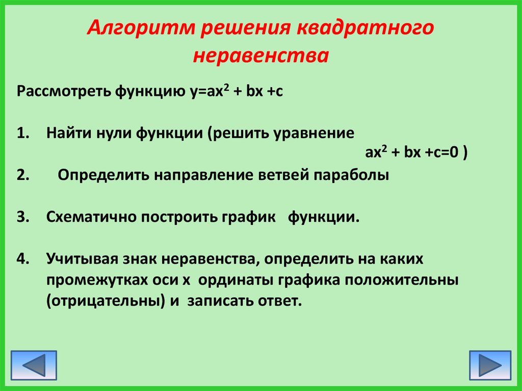 Презентация решение квадратных неравенств 8 класс мордкович