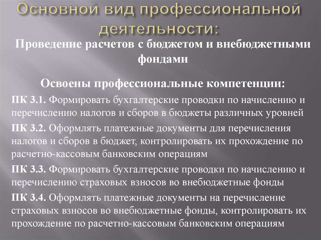 Проведение расчетов с бюджетом и внебюджетными фондами презентация