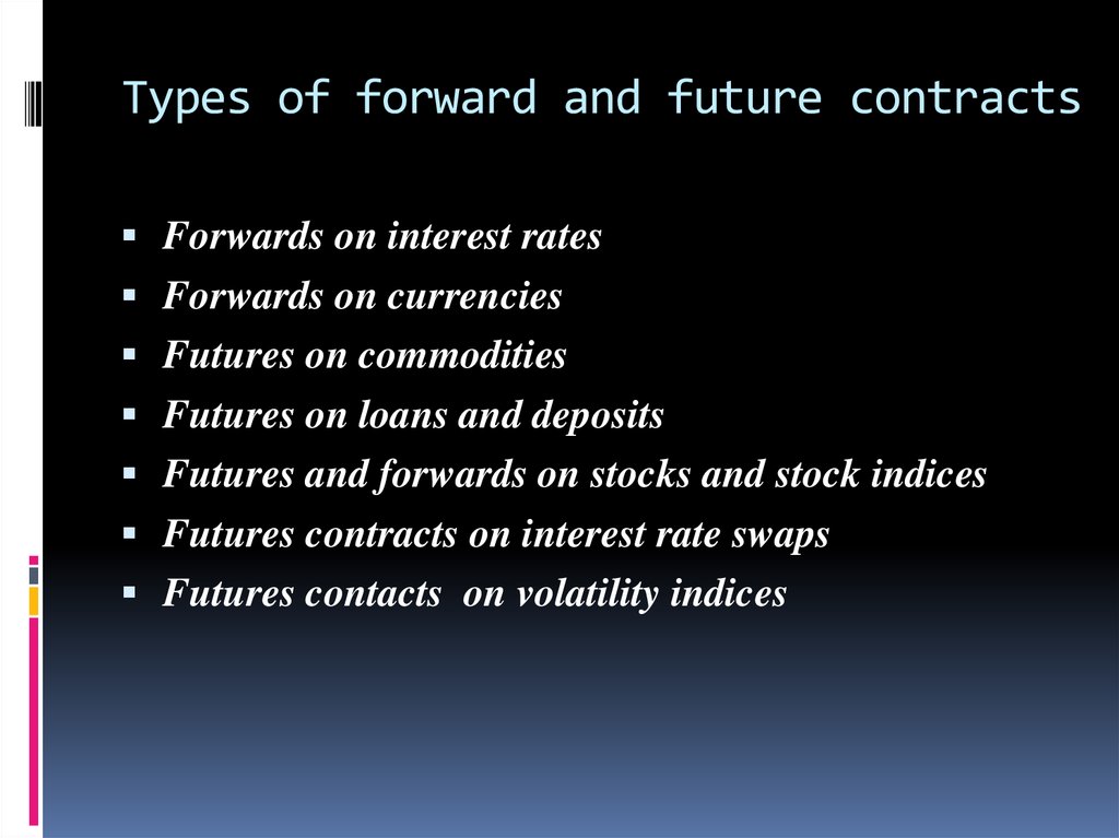 Types of forward and future contracts