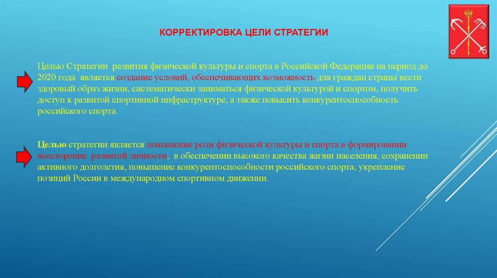 Стратегические цели соответствуют. Корректировка целей. Что такое стратегическая цель в спорте. Стратегия развития физической культуры и спорта. Стратегия развития физкультуры и спорта.